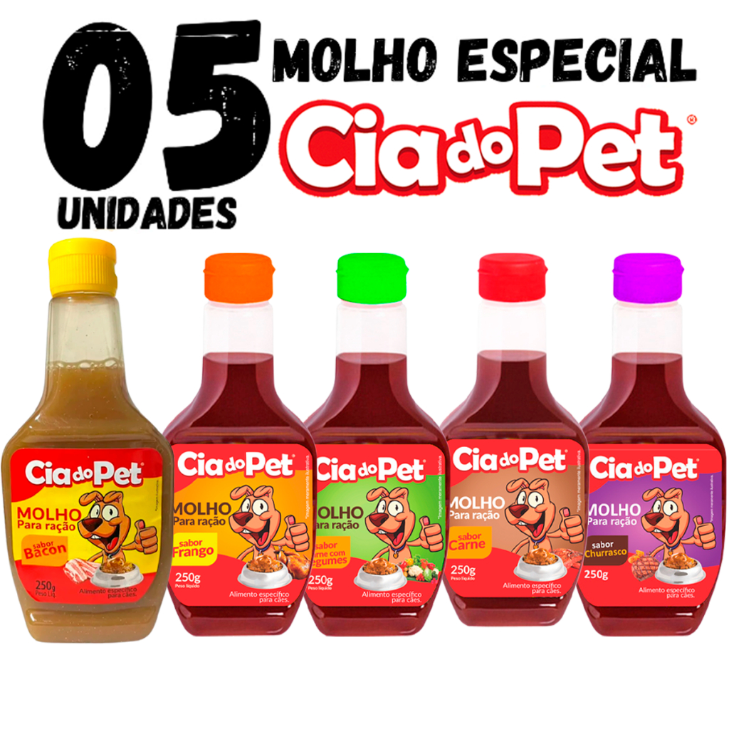 Kit com 5 Unidades de Molho Cia do Pet para Ração Pet 250g Cada