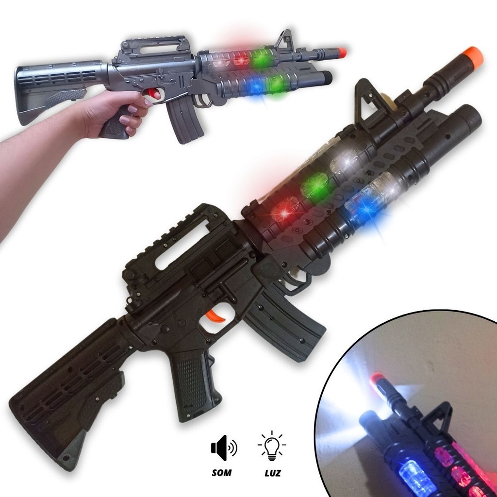 Brinquedo Arma Metralhadora Fuzil Militar Com Som Luz Led