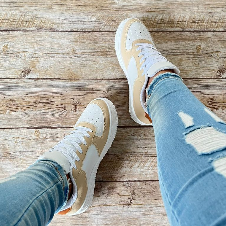 Tênis Casual Feminino Branco Bege Cano Baixo Sapa