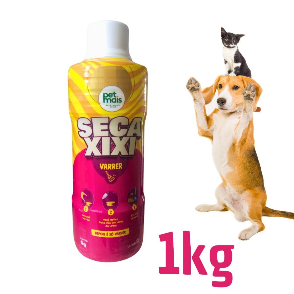 Seca Xixi 1kg Profissional Varrer Urina Vira Pó Higieniza e Neutraliza Odor para Cachorros e Gatos