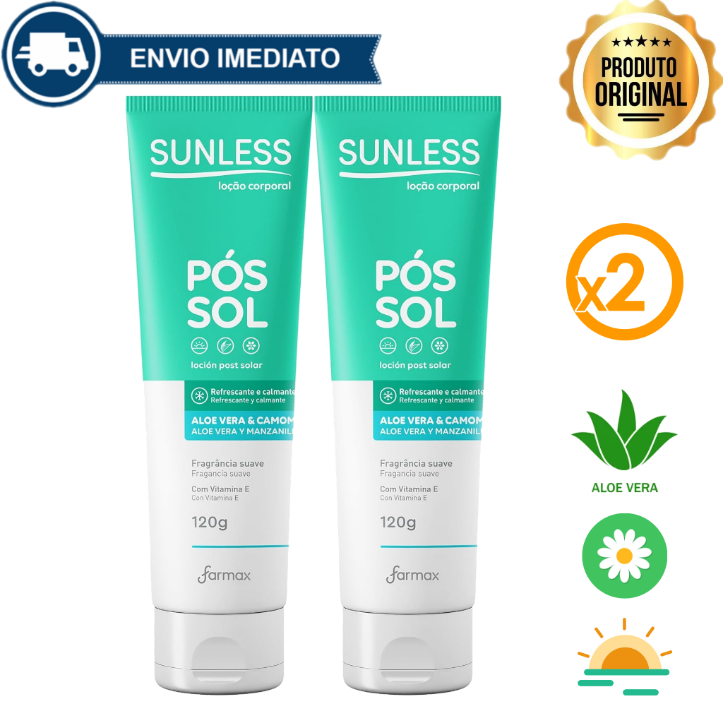 Loção Pós Sol com Aloe Vera e Camomila 120g Sunless Alívio e Hidratação Envio Imediato