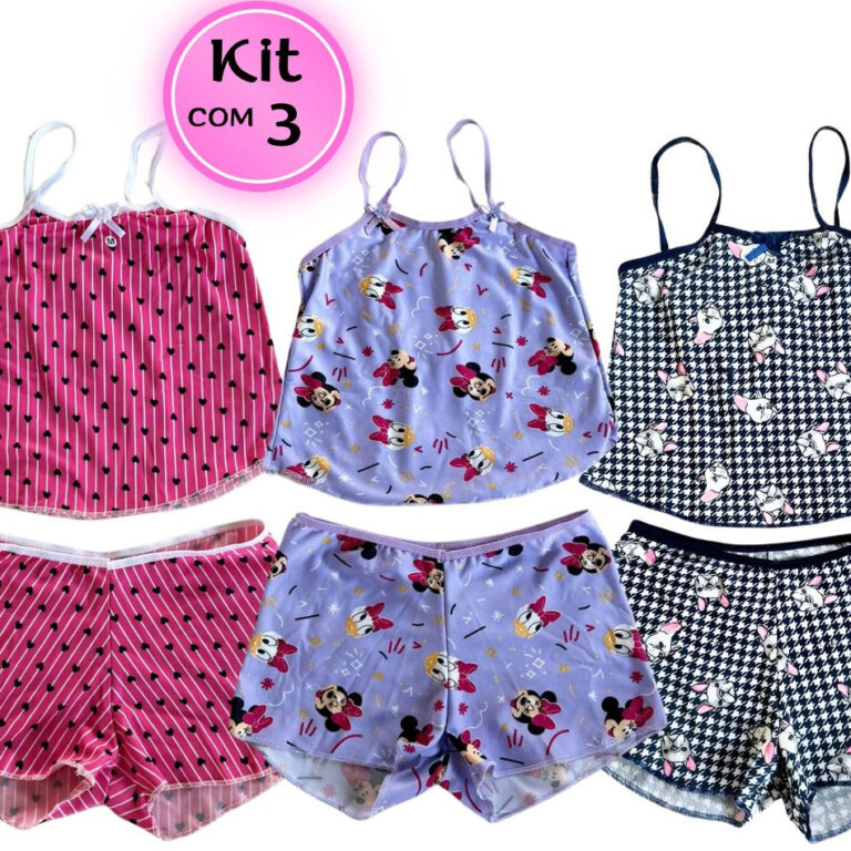 KIT com 03 Pijamas INFANTIL estampado Baby Doll pa