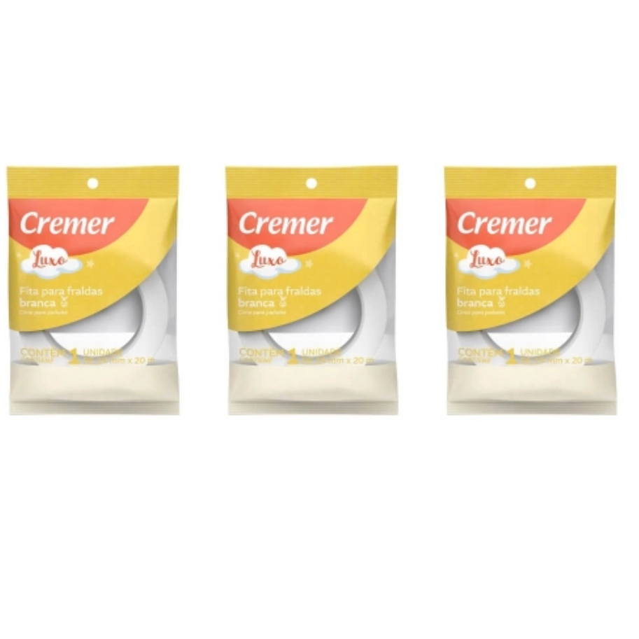 Kit c/ 3 Fitas para fraldas  Cremer Luxo branca (19mm X 20 m)
