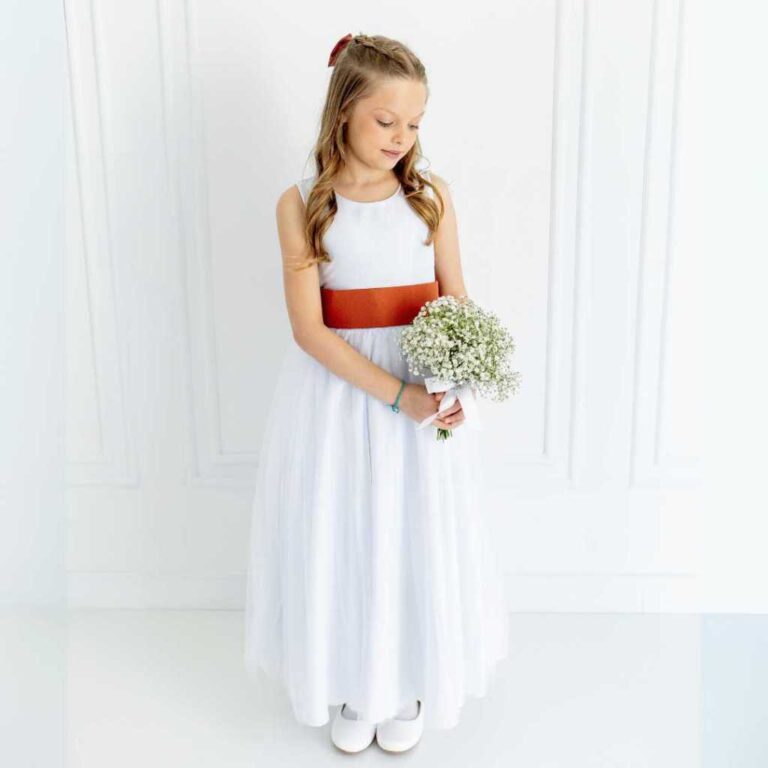 Vestido Infantil Longo Branco Dama de Honra Faixa 