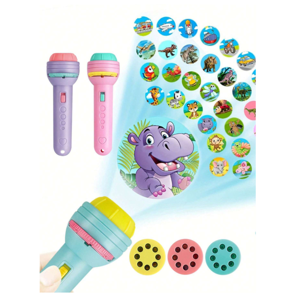 Lanterna de Projeção Infantil Diversão 3D Crianças com 24 animais diferentes