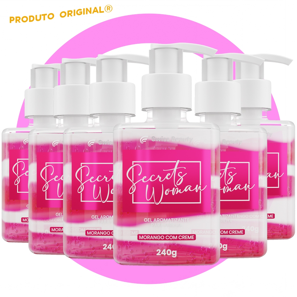 Kit 6 Gel Massagem Corporal Beijável Morango Com Creme 240g Secrets Woman Comestível Textura Geleia