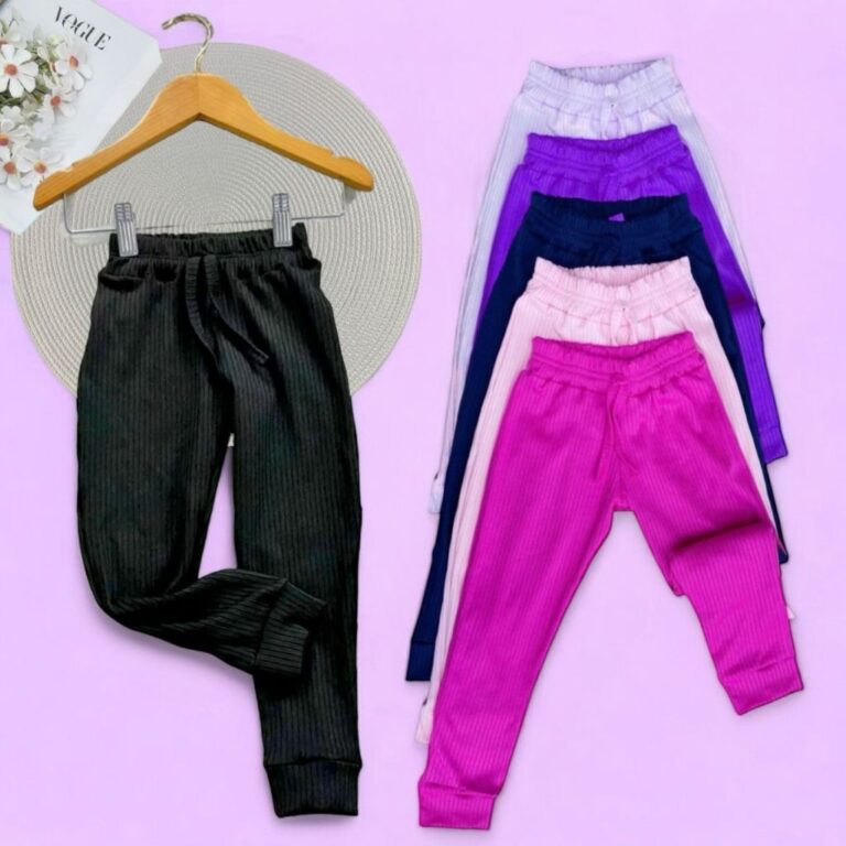 Kit com 3 Calças canelada infantil menina meia es