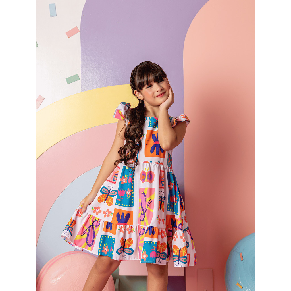 Vestido Infantil Menina Soltinho Juvenil Festa Roupa Criança Feminino Estampado Babado Blogueirinha