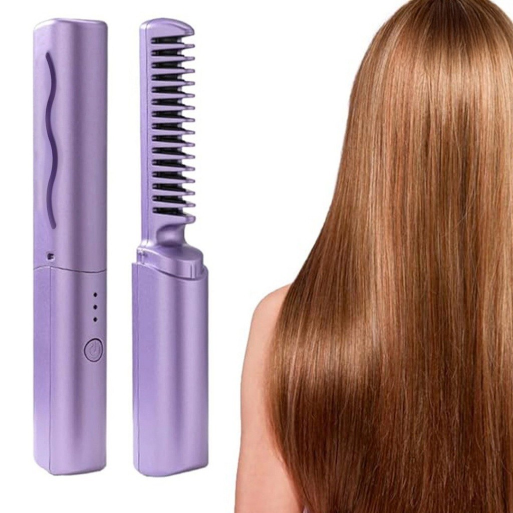 Alisador de cabelo sem fio Escova de ar quente Secador de cabelo elétrico recarregável por USB