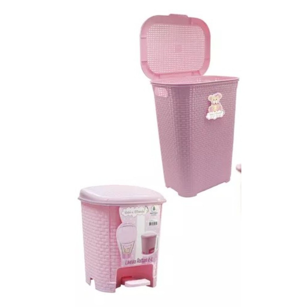KIT Cesto Organizador Roupas 30l + LIXEIRA 6L Infantil Bebê ROSA