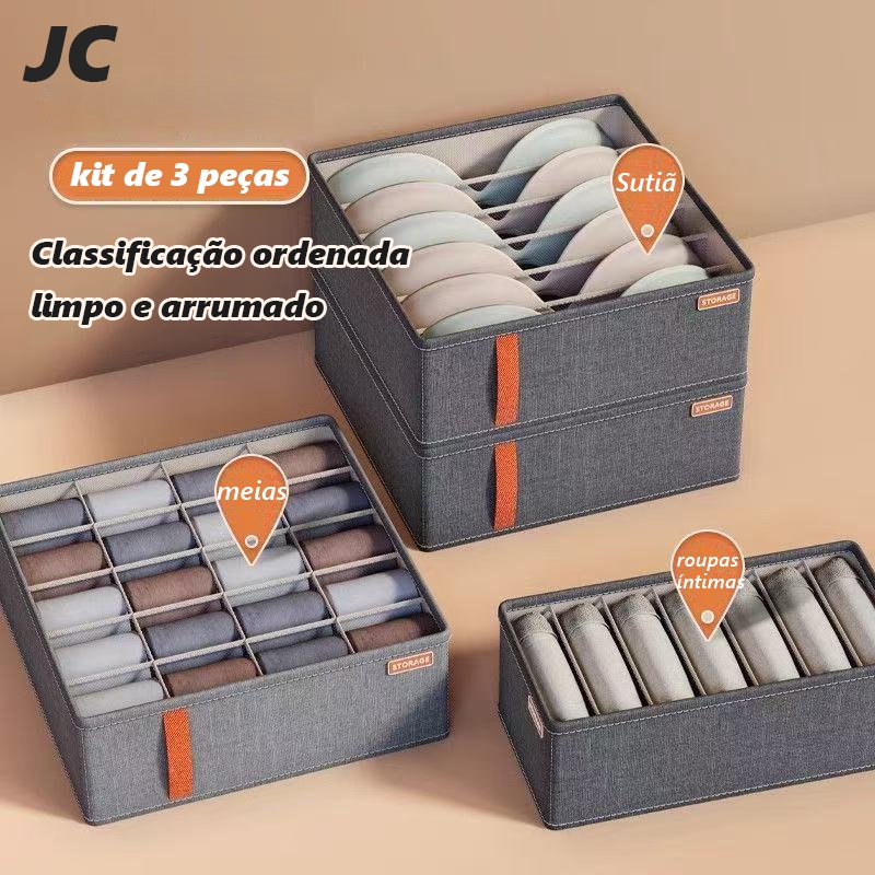 Caixa Organizadora Roupas íntimas Armazenamento de Roupas de meias Conjunto de 3 peças