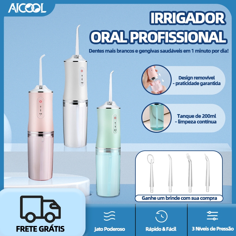 AICOOL Irrigador Dental Oral Portátil Recarregável USB 220ml Promoção Limpeza Bocal Jato Forte