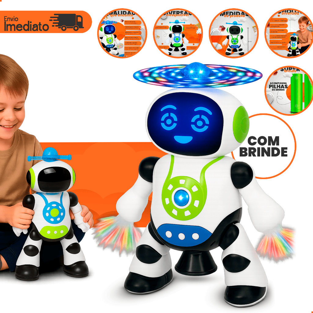 Brinquedo Robô Dança Gira 360 Graus Robot Som led luz Brinquedo infantil Premium Envio Imediato