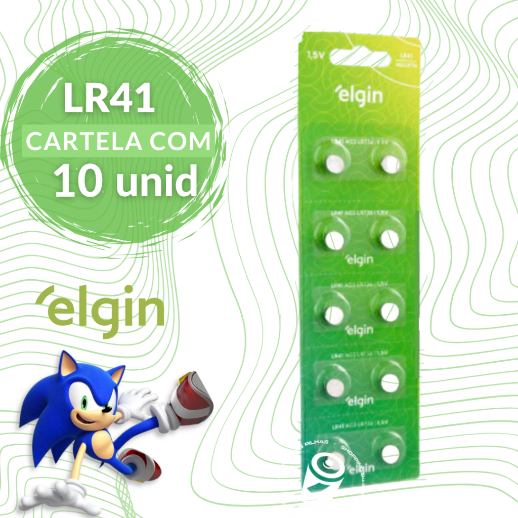 Bateria Alcalina LR41 AG3 LR736 392 1,5V Elgin Botão Moeda Relógio