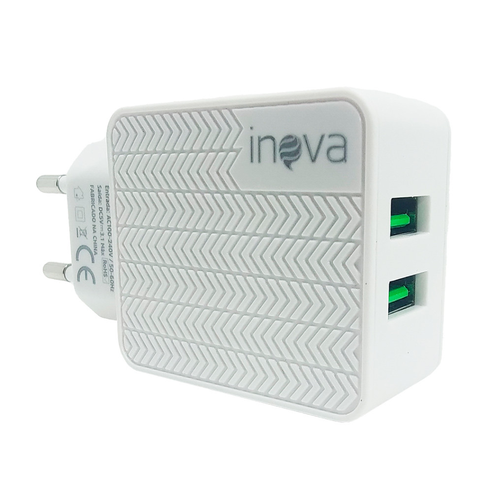 Carregador Celular 2 Entradas USB Fonte Tomada 3.1A Rápida