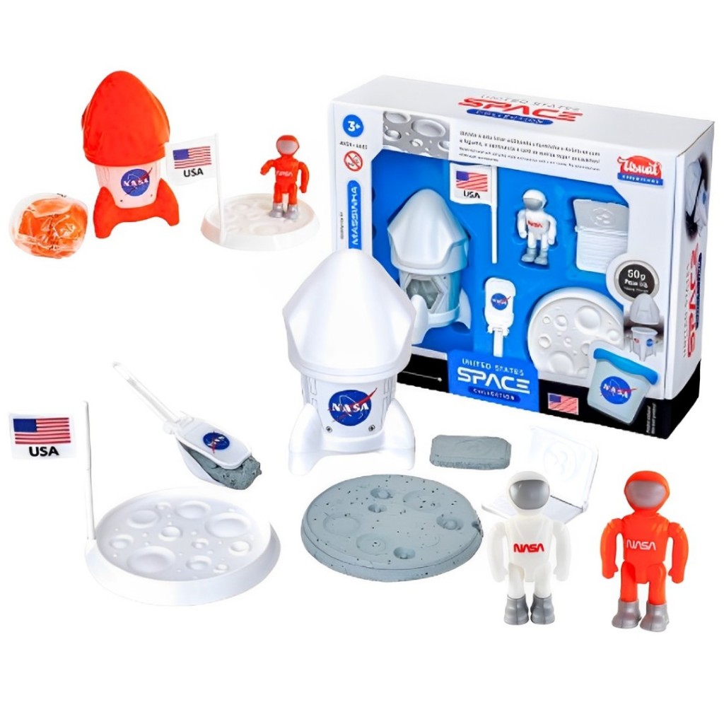 Brinquedo Kit Nasa Astronauta Massinha Infantil Foguete USA Lunar Dia das Crianças Aniversário Menin