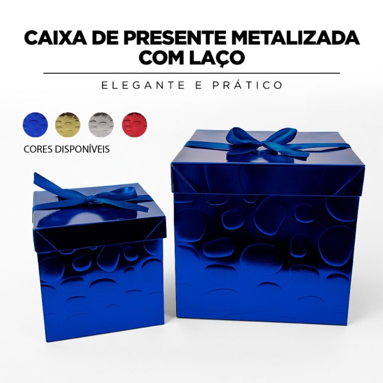Caixa de presente metalizada com laço