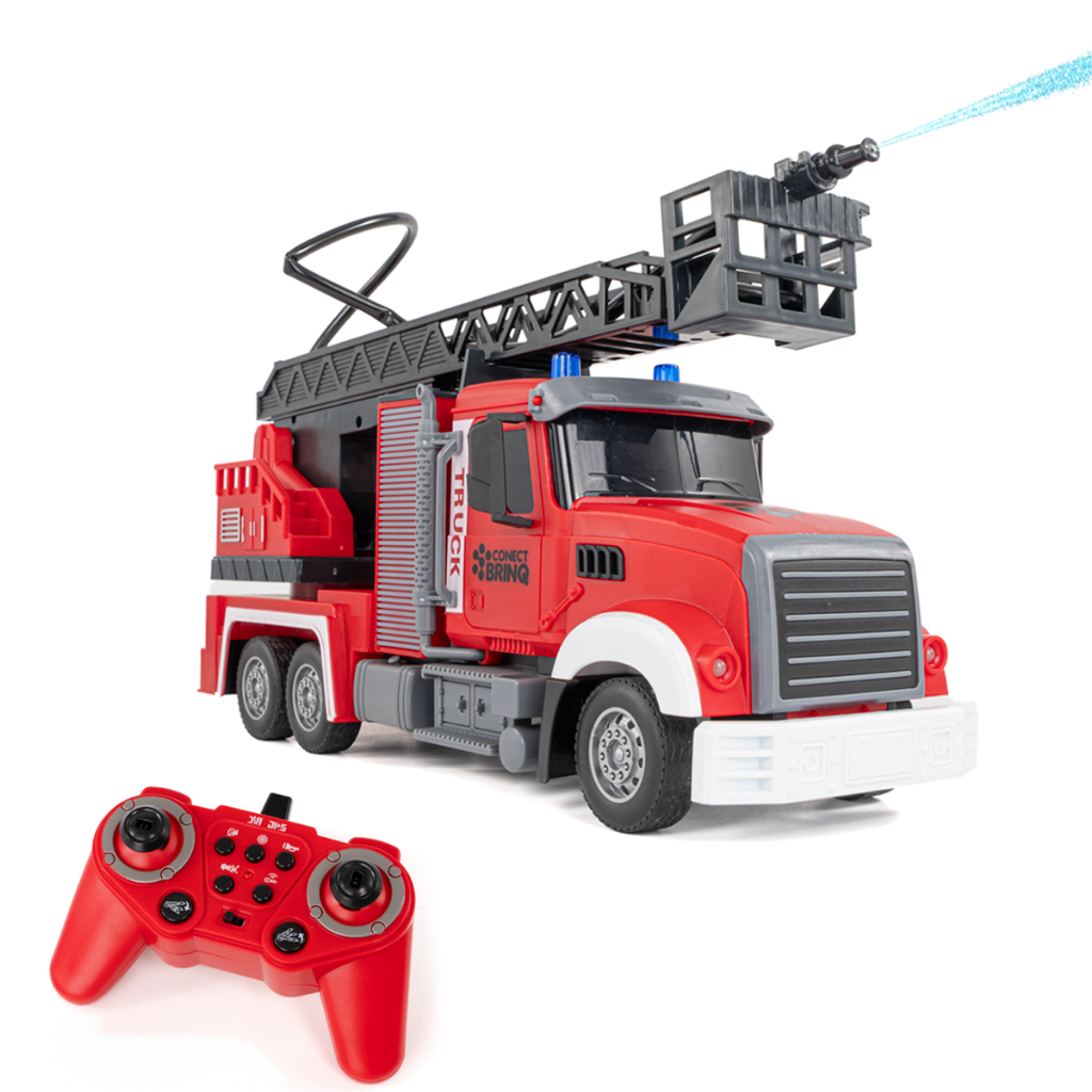 Caminhão Carrinho de Controle Remoto Bombeiro com Jato de Água, Guindaste ou Escavadeira com Som Bri