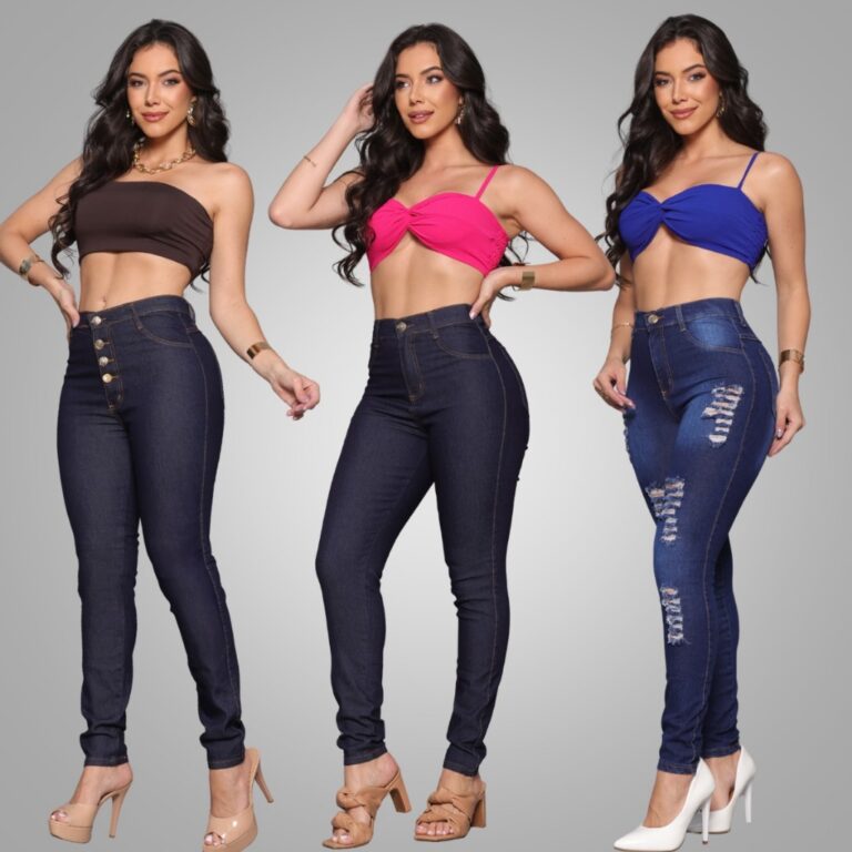 Calça Jeans Feminina Skinny Cintura Alta Com Lycr