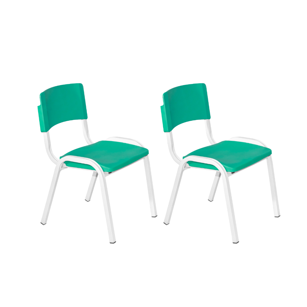 2 Cadeiras ISO Infantil Verde Água Empilhável  Estrutura Fixa em Aço para Escola e Brinquedoteca