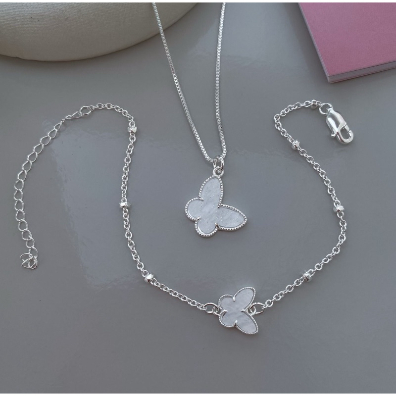 conjunto borboleta colar e pulseira