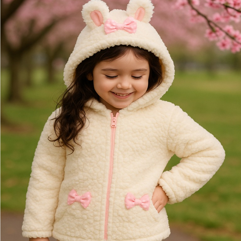Casaco Teddy Infantil Menina Capuz Touca com Ziper