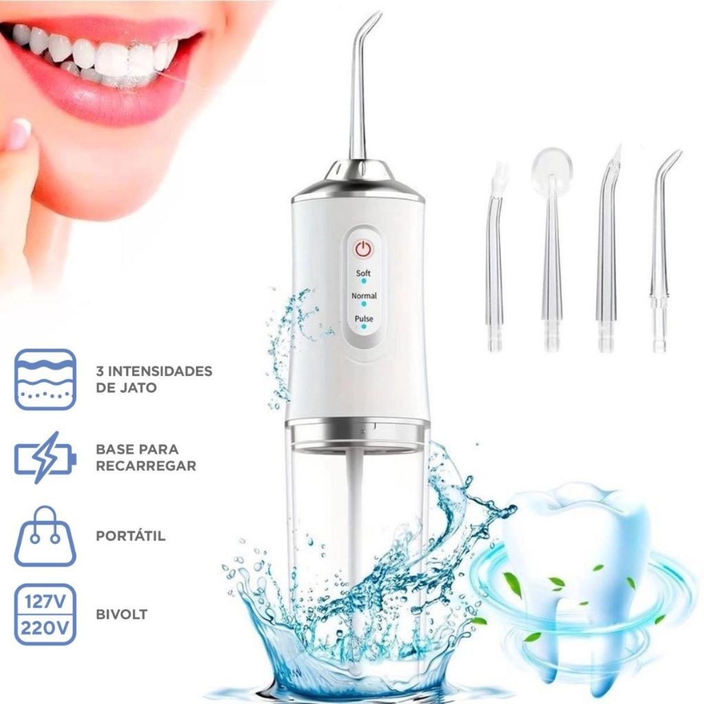Irrigador Oral Bucal Recarregavél 220ml Higiene Limpeza Dental Portátil Limpador de Dente Oraljet