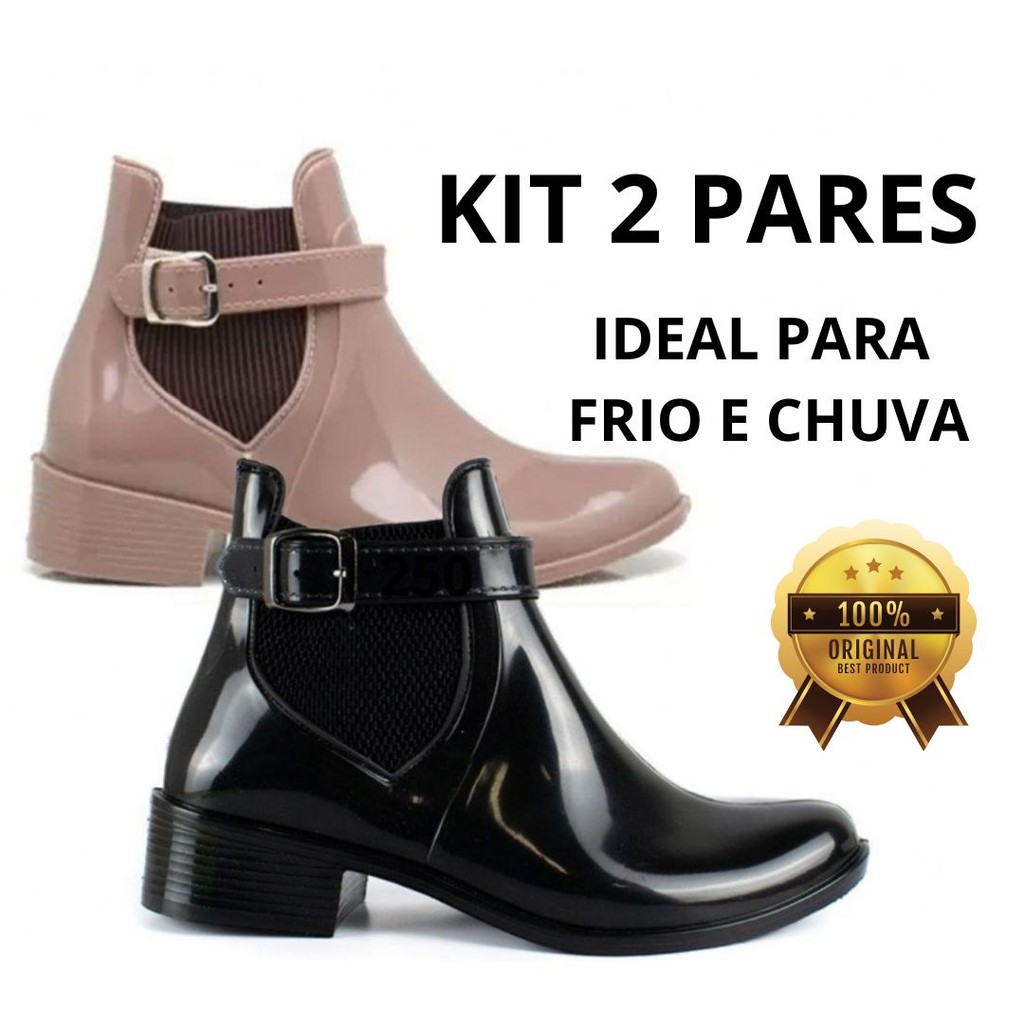 Kit Bota Galocha Feminina Impermeável Confortável Frio e Chuva