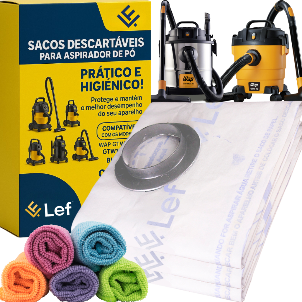 Sacos Para Aspirador Pó Wap GTW 10 GTW inox12 GTW Maré Biovac 10 Wap+ 1 pano limpeza cortesia