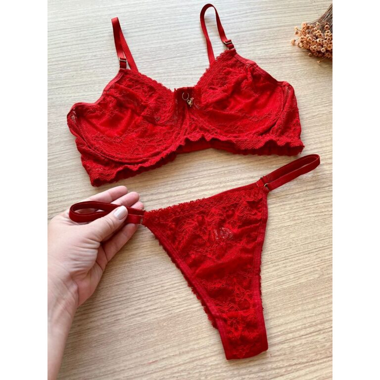 Conjunto Calcinha Fio Dental De Renda Com Sutiã D