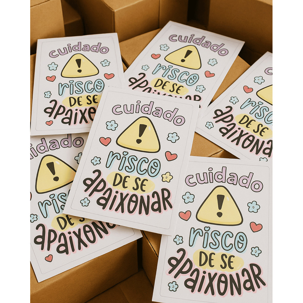 Panfleto Cuidado risco de se apaixonar Flyer Personalizado Cartões de Agradecimentoao Cliente Loja O