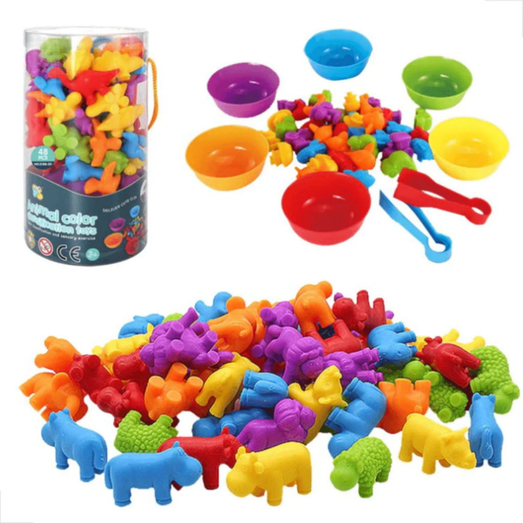 Kit Montessori Animais Silicone – Coordenação Motora + 48 Peças
