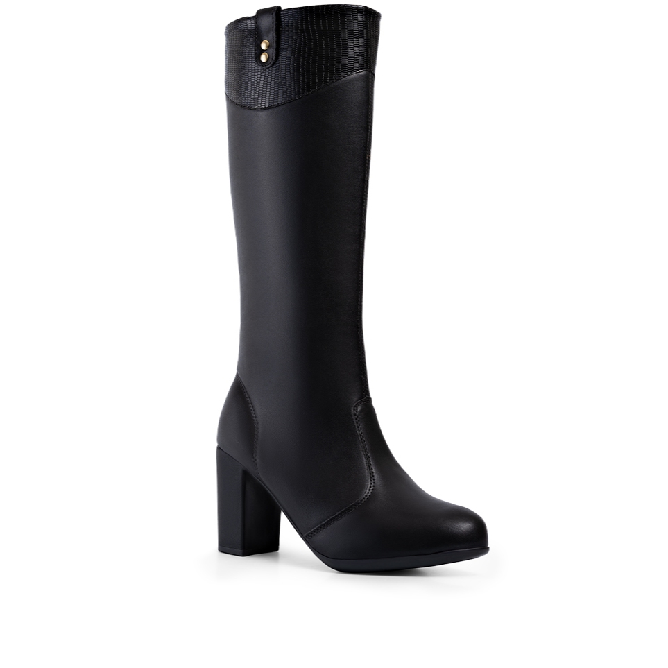 Bota Feminina Lumiss Cano Longo Salto Bloco Alto Confortável Zíper Macia Blogueira
