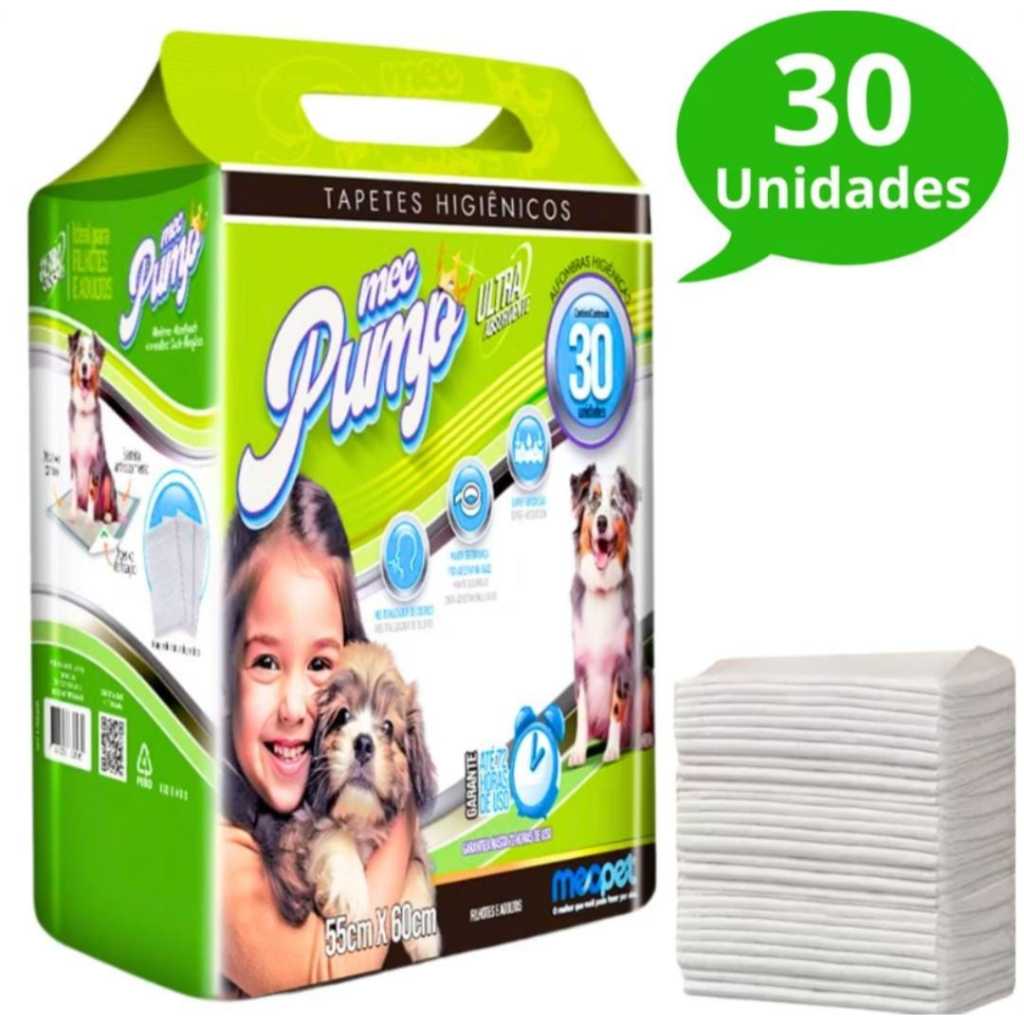 Tapete Higienico Mec Pump P/ Cachorro E Gatos 55×60 Cm 30 Un- Envio Imediato –