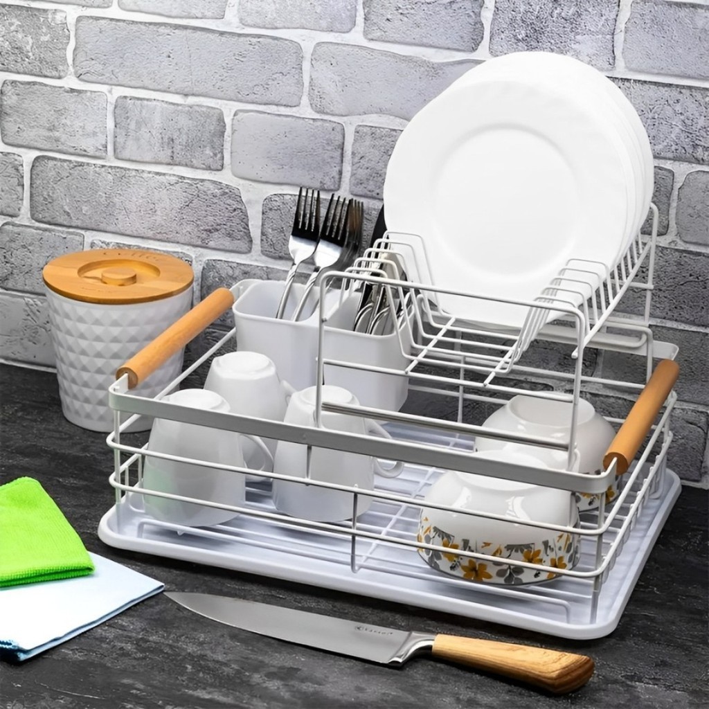 Escorredor de pratos Louca Secador de Louça com bandeja escoamento organizador de Pia Preto e Branco