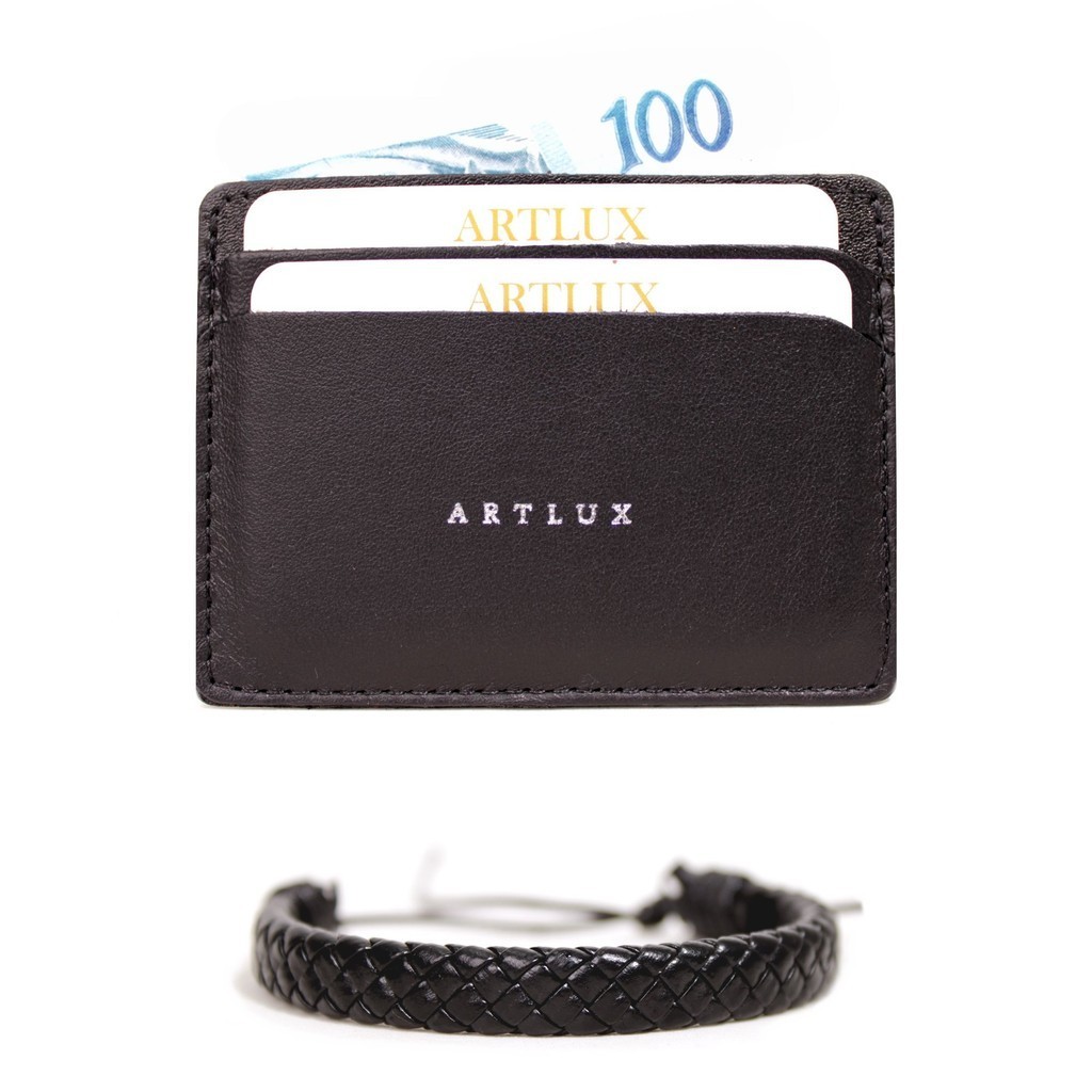 Kit Porta Cartão em Couro + Pulseira Artlux K3050