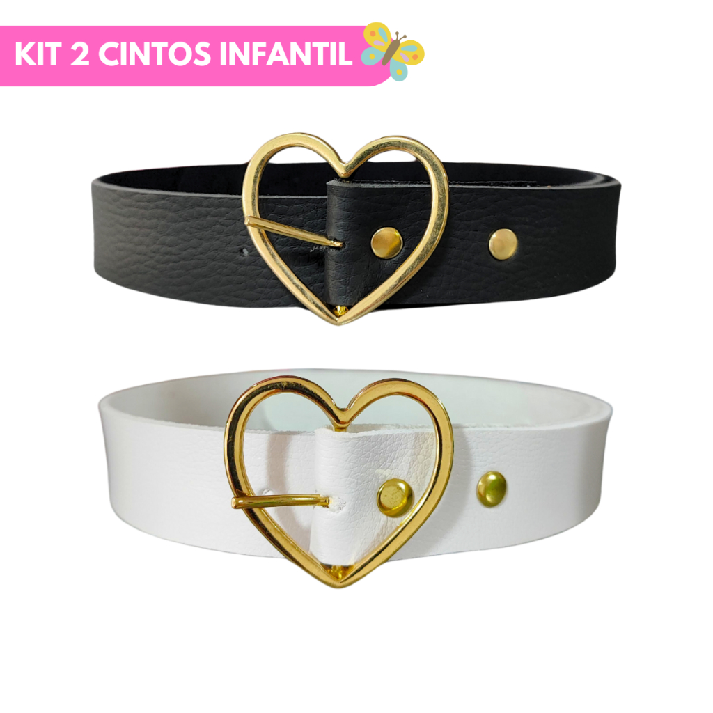 Kit 2 Cintos Infantil Menina Fivela De Coração Dourado