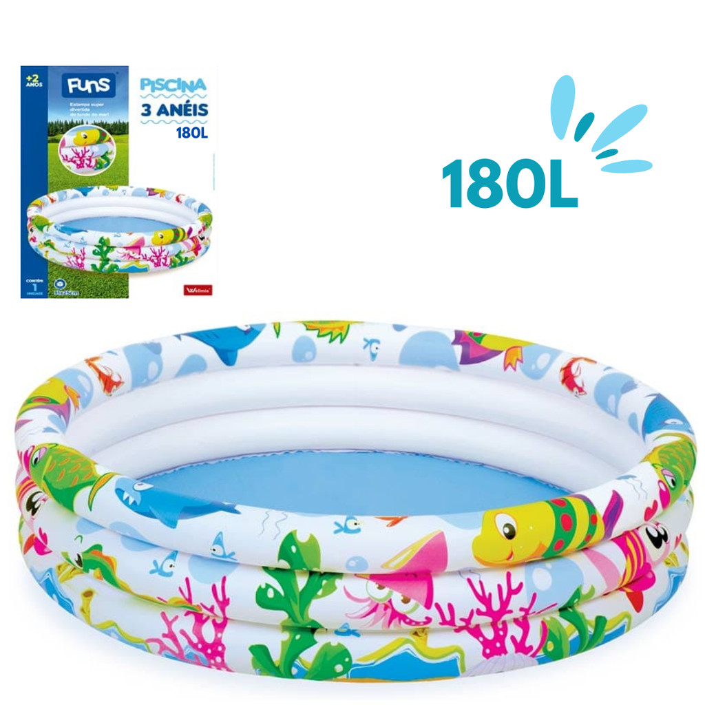 Piscina Infantil 180L 3 Anéis Inflável Para Bolinhas e Água Wellmix
