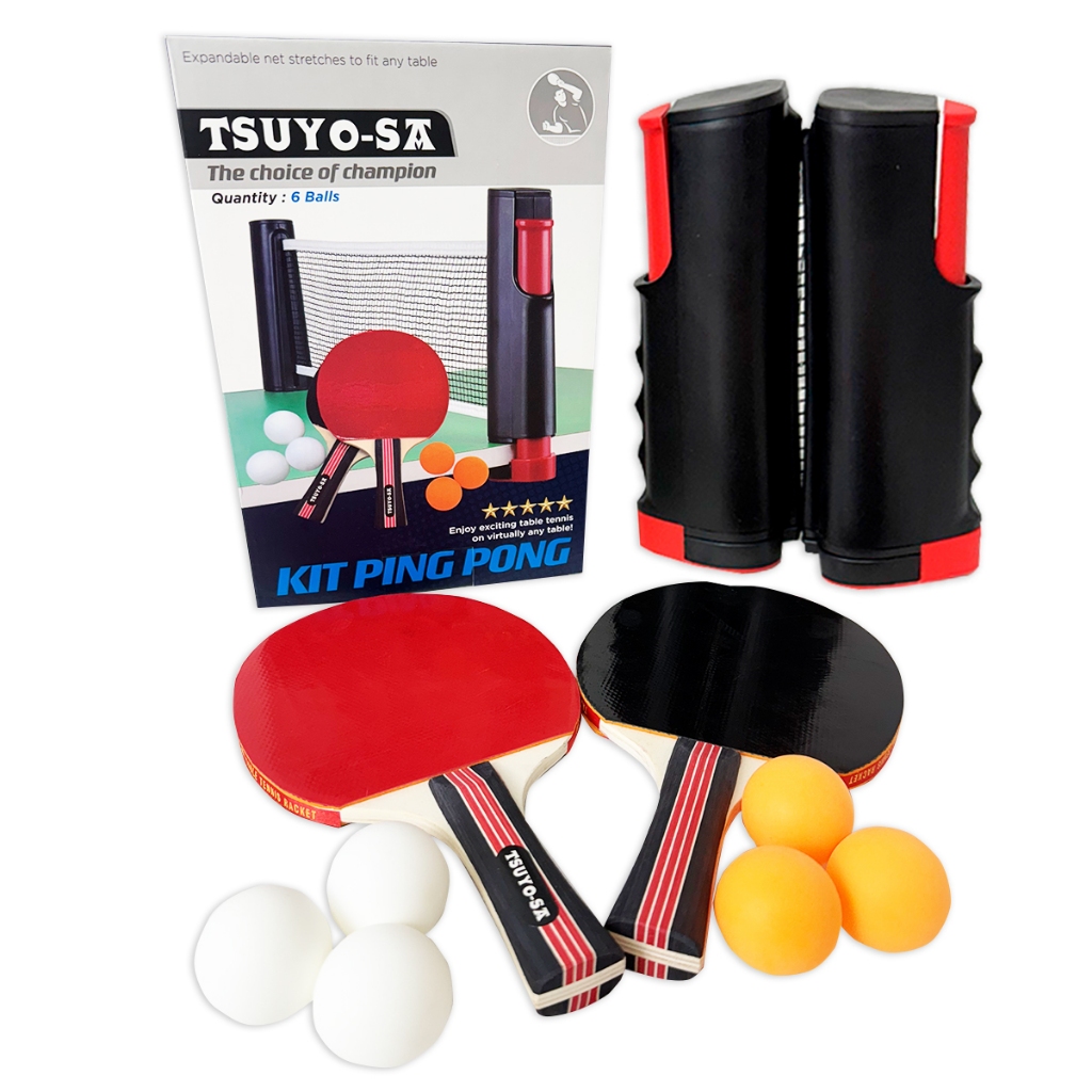 Kit 2 Raquetes Rede Retrátil Ping Pong Tênis Mesa 6 Bolas