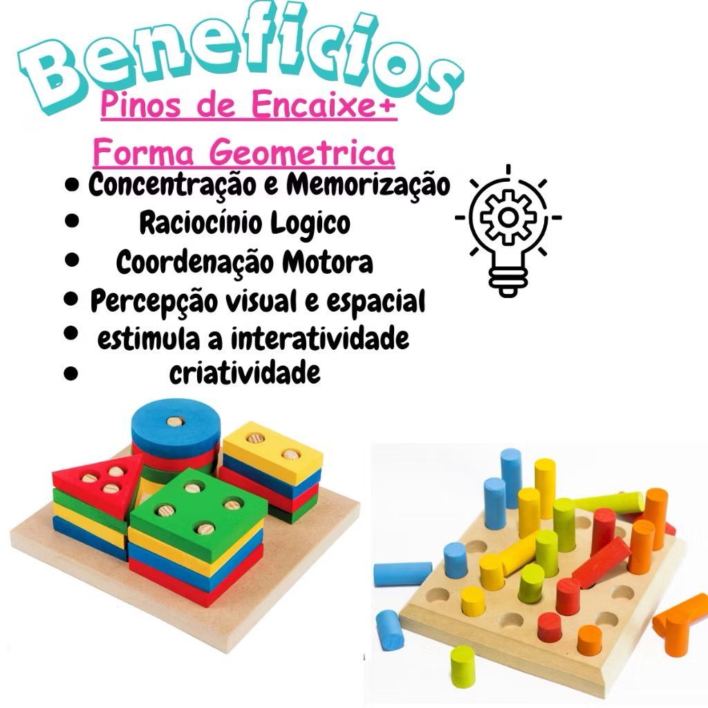 Kit 2  Formas Geométricas + Pinos Encaixe  Educativo Autismo TDAH  Pedagógico Terapêutico MDF EVA