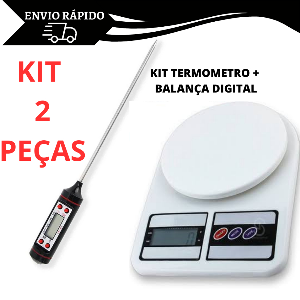 Balança de Cozinha Digital Para Pesar Alimentos 10kg com Termômetro Culinário Espeto Digital