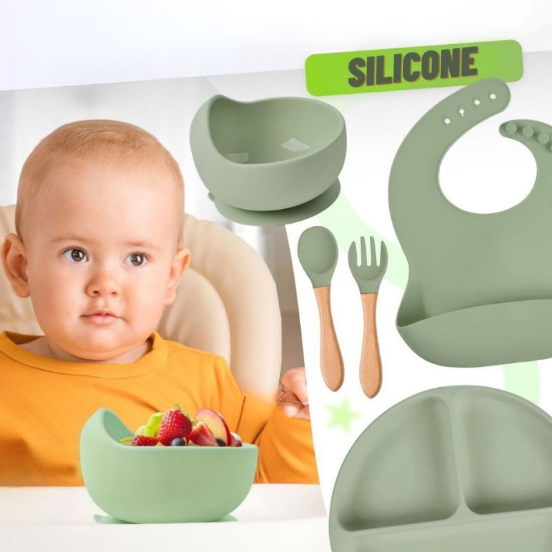 kIT 6 Peças Talheres alimentação bebê silicone kit Talheres Infantil Com Ventosa Canudo Colher Babad