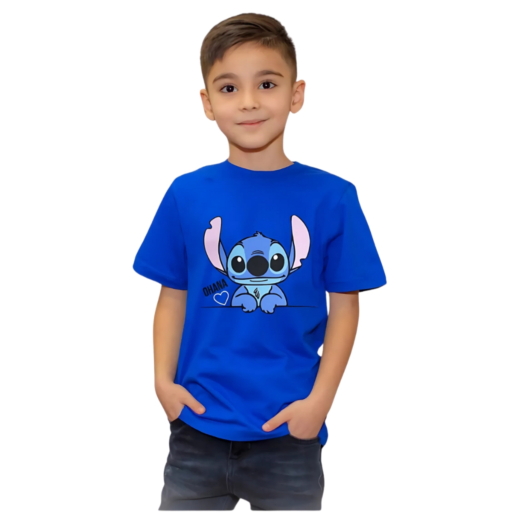 Camiseta infantil Unissex modelo personagem Desenho Lilo Stitch Ohana Filme Promoção