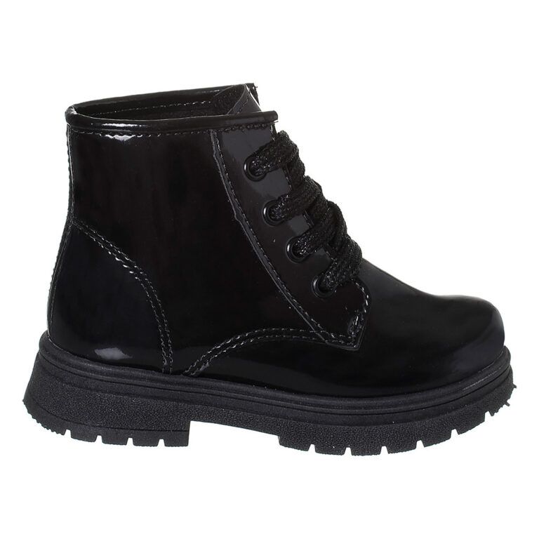 Bota Coturno Infantil Menina Preto Verniz  Botinha