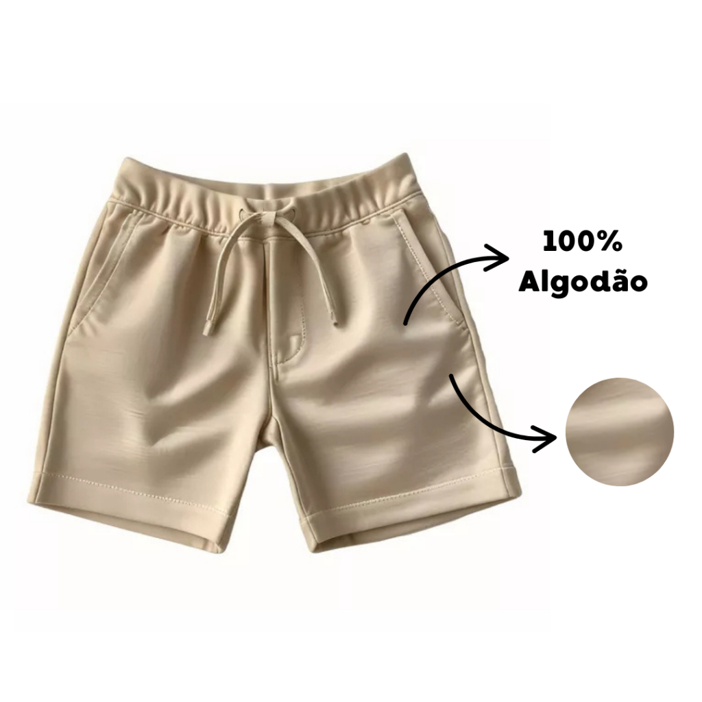 Short Bermuda Menino Infantil Bebê Moletom 100% Algodão Confortável