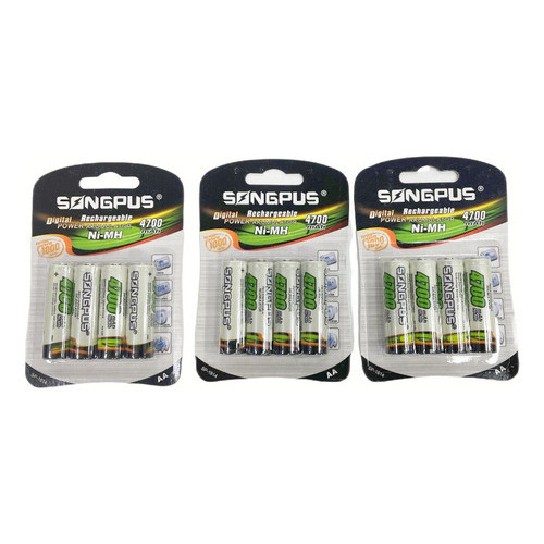 Kit 12 Pilhas Recarregáveis Mb AA 4700mah