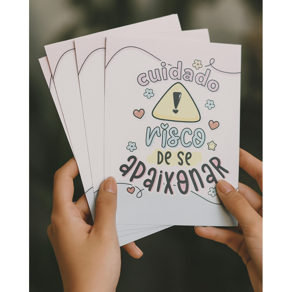 Mini Cartões de Agradecimento Cuidado risco de se apaixonar Panfleto Personalizado Obrigado pela con