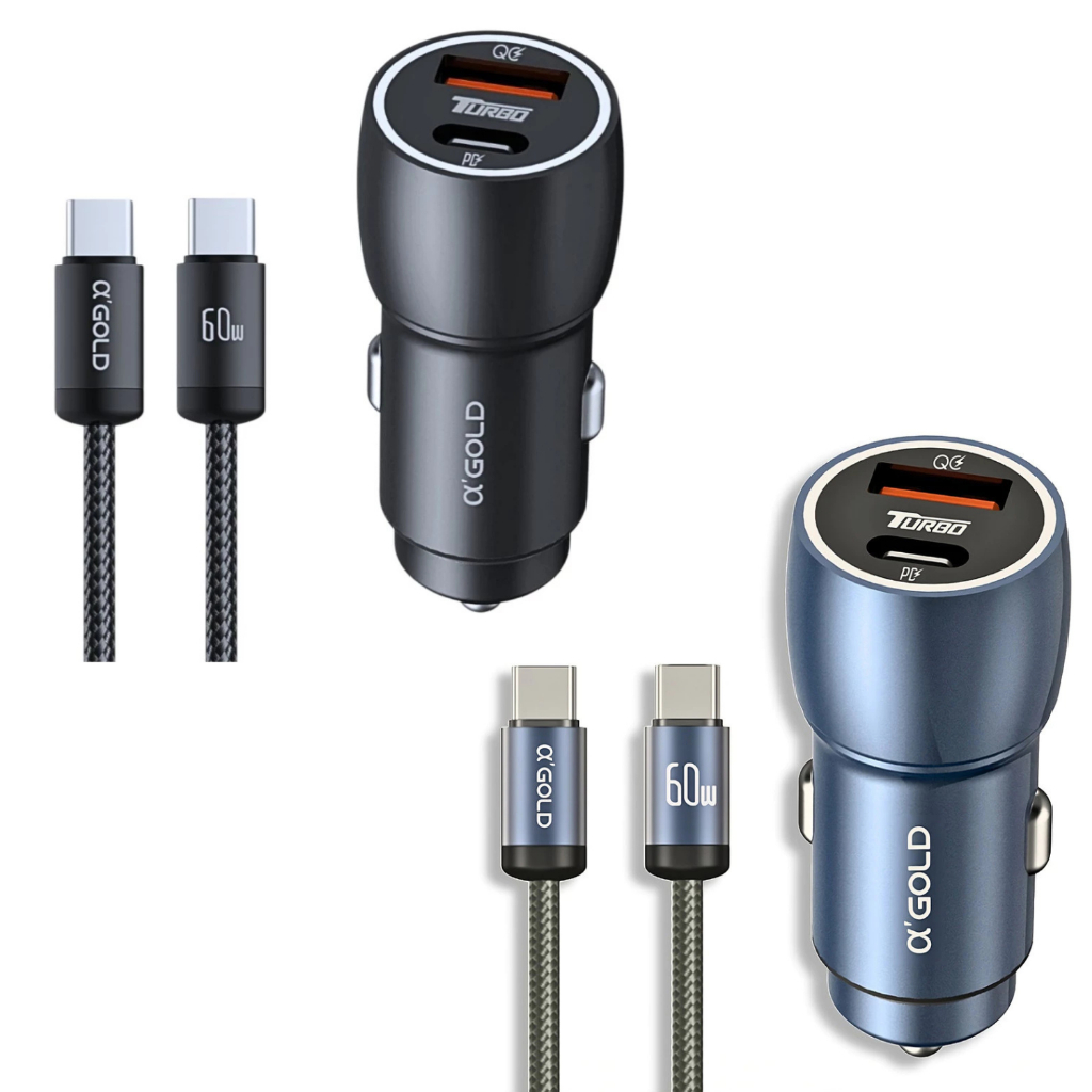 Carregador Turbo Para Carro 60W Com Cabo USB-C PD Tipo C Carga Rápida Samsung Android