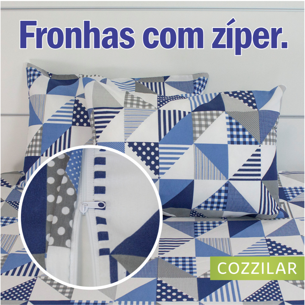Kit 2 Fronhas 200 Fios Algodão Percal Estampada 70x50cm Zíper Escondido Avulsas Toque Macio Cozzilar
