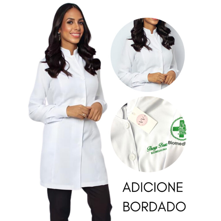 Jaleco Básico Branco de Botões Bordado (Feminino